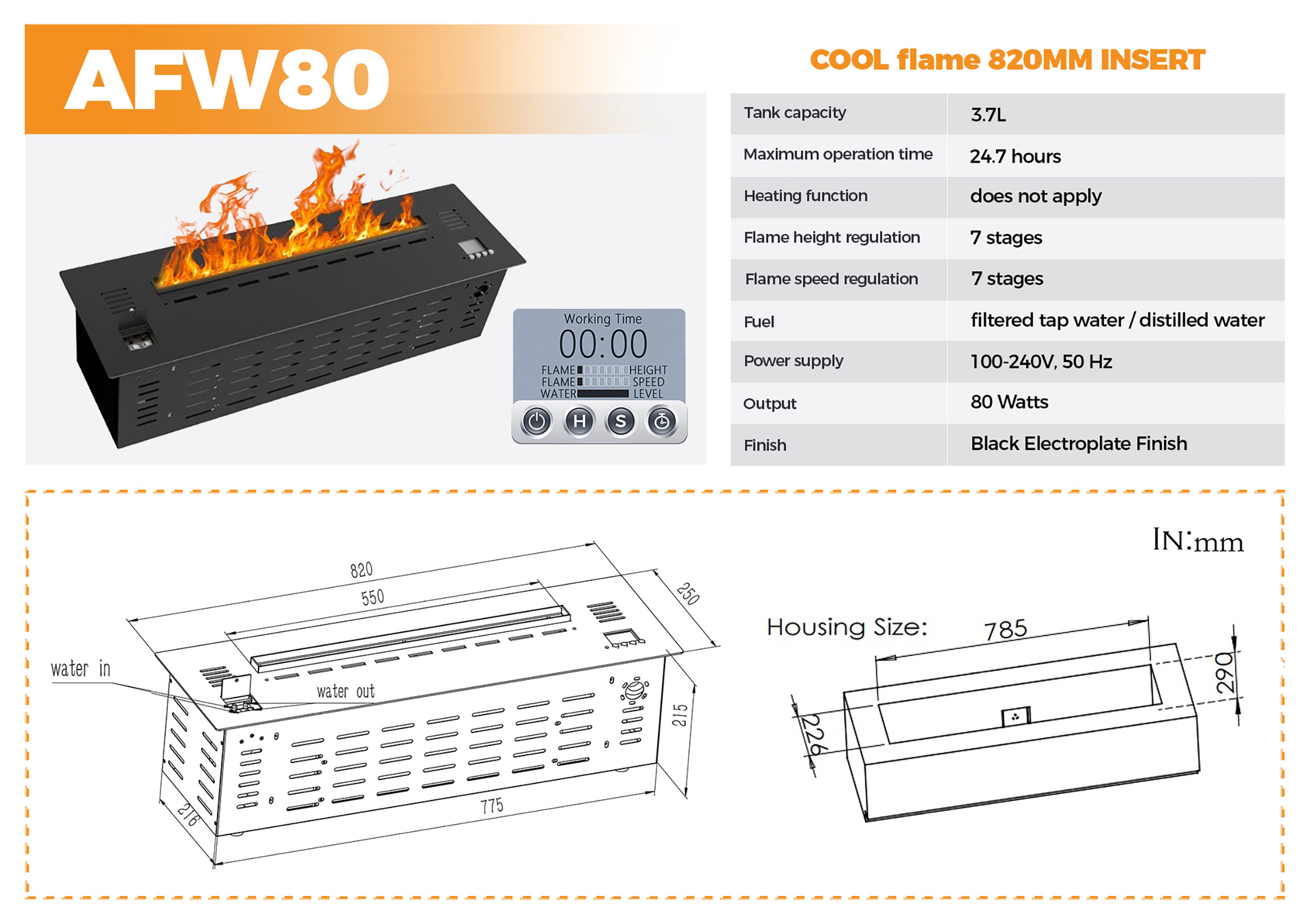 Water Vapor Fireplace Model AFW80-Art-fire